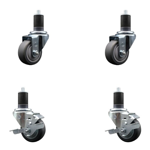 Service Caster 3'' Thermoplastic Rubber Wheel Swivel 1-5/8'' Expanding Stem Caster Set 2 Brakes, 4PK SCC-EX20S314-TPRB-2-TLB-2-158 - main